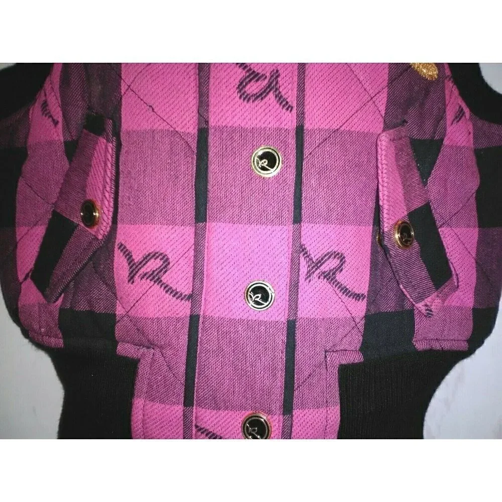 Roca Wear Girls Zip Front Quilted Vest Size 4 Pink Black Plaid